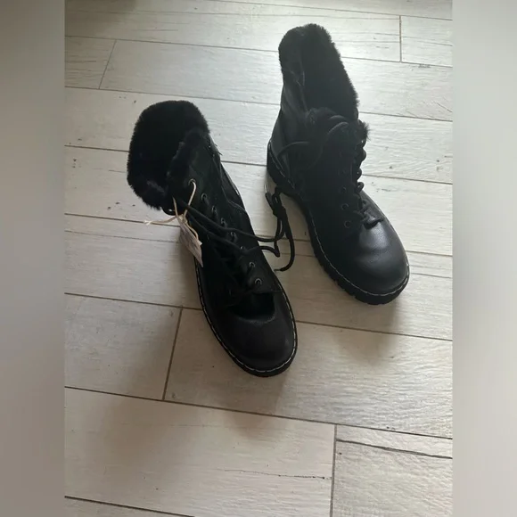 Sincerely Jules Black Ankle Boots with Fur Trim - Picture 3 of 6